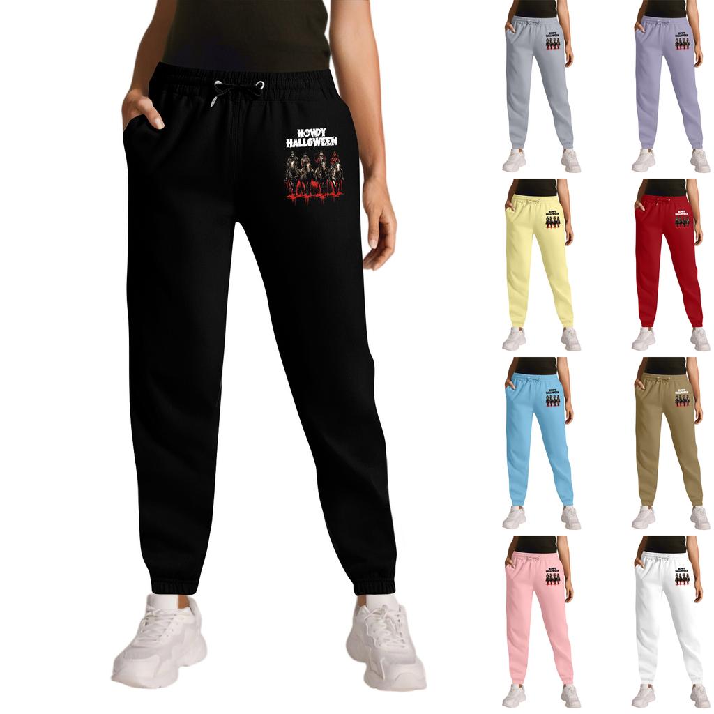 Women's Sports Halloween Print Drawstring Pocket Casual Workwear Pants