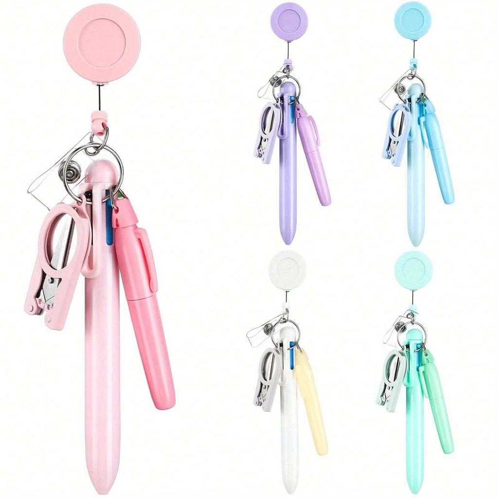 Portable Stationery Set,   Can Cut Gauze, Extendable Zipper Badge Clip