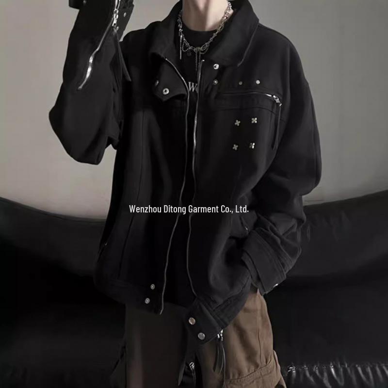 

Men s High-End Black Denim Lapel Jacket - Retro High Street Style for Autumn/Winter XXXL чорний