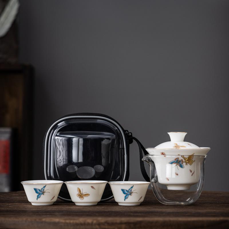 Ceramic Suet Jade Porcelain Portable Travel Tea Set White Souvenir Business Gift