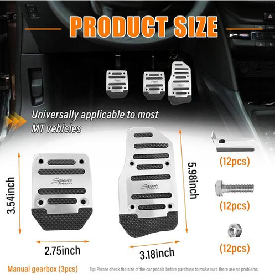 3PCS Non-Slip Car Pedal Pads Manual Gearbox Gas Pedal Brake Pedal Cover Alumin