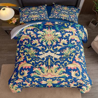Französische Chinoiserie Blau Bettbezug Set King Queen Double Full Twin Einzelgröße Bettwäsche Set