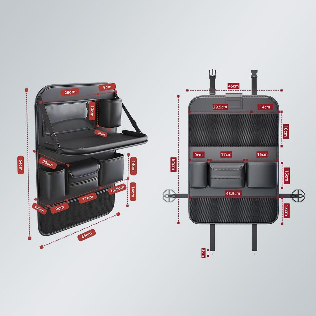 FRSTONE Seat Back Pocket, Car Table, Rear Seat, Foldable, Large Capacity, Kick Guard, Car