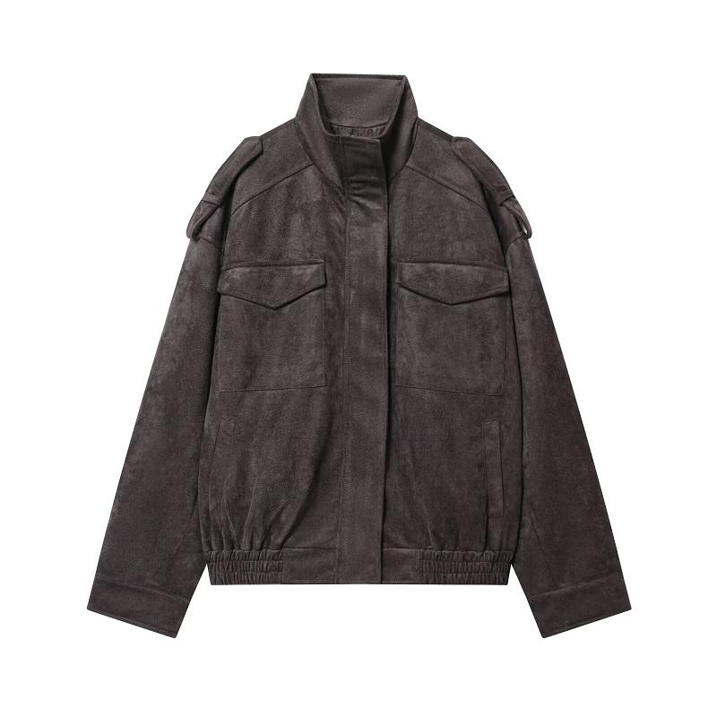 Suede Bomber Jacket Woman Oversized Demi-season