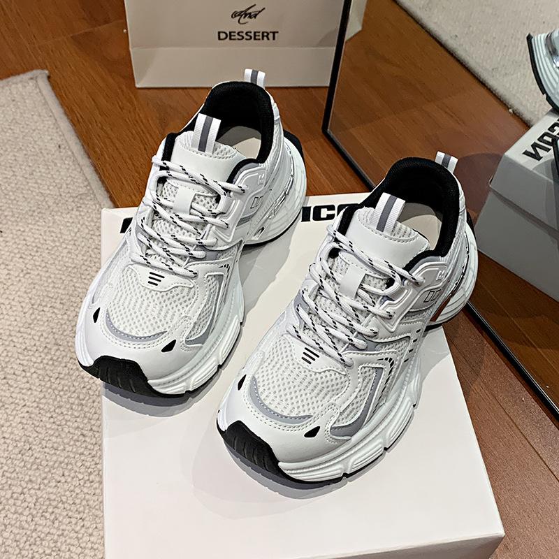 Silver Dad Shoes Women's 2025 New Spring and Autumn Mesh Breathable Thick Sole Heightening Soft Sole Not Tired Feet Casual Sports Shoes
