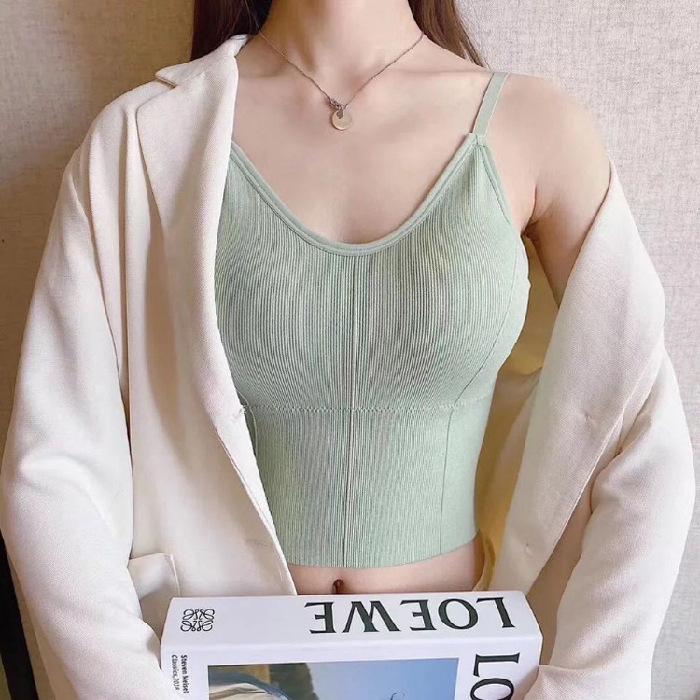 With Chest Pads, New Summer Women's Clothing, Simple Casual Short Open-button Beauty Back Sling Vest Top