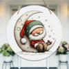 Vintage Moon Santa Claus Theme Round Wooden Hanging Plaque Natural Wood Sign Wall Art Decor for Christmas Front Door Home Holiday Ornament