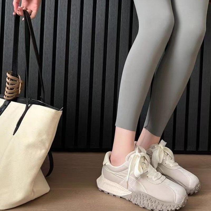 

Толстая подошва, шнуровка, скрытая платформа, сочетающиеся цвета, модные, очень удобные, нескользящие, дышащие, спортивные, повседневные женские туфли 39 бежевый