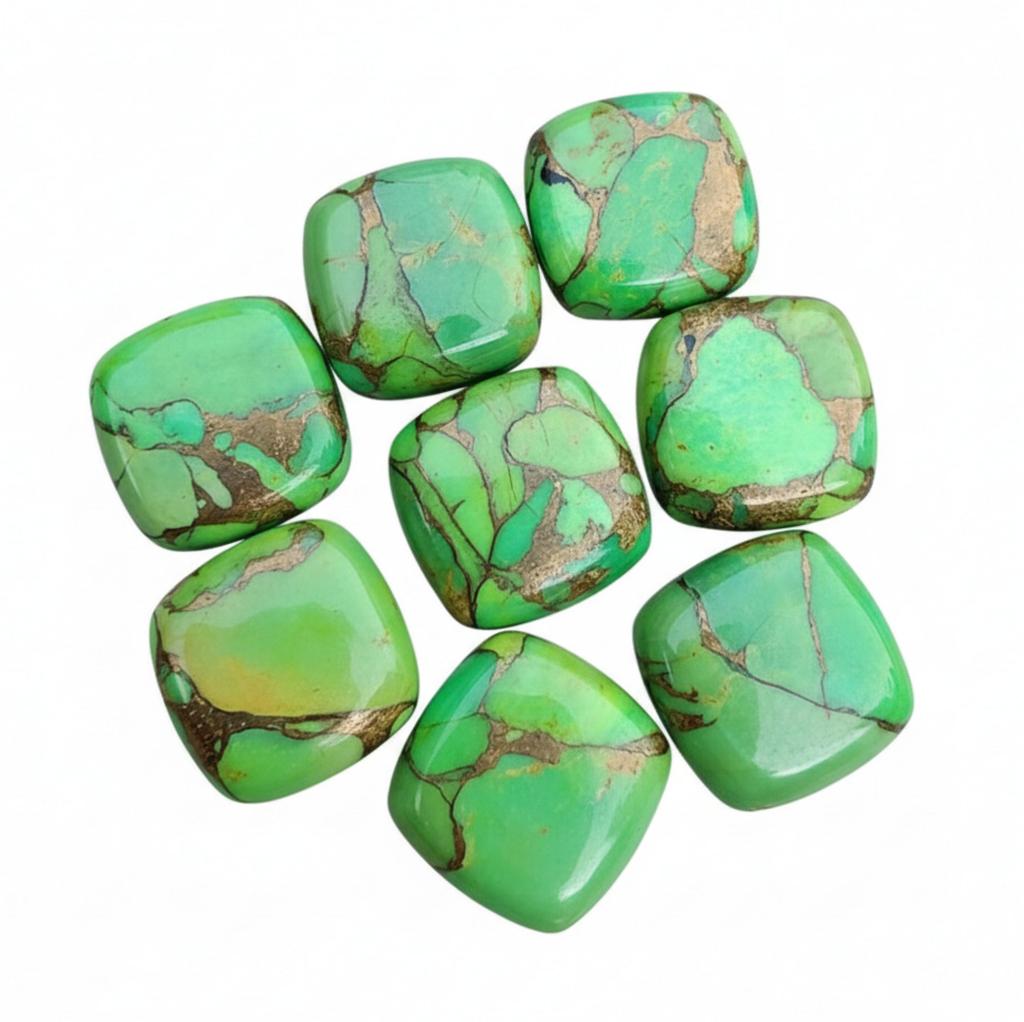 Grüner Kupfer-Türkis-Edelstein – Kissenförmige, quadratische Cabochons – Türkissteine ​​für die Schmuckherstellung