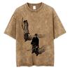 Gewaschenes Vintage Anime Vagabond Miyamoto Musashi Kirschblüten Grafik T-Shirt Herren Damen Lässiges Oversized T-Shirt 90er Jahre Streetwear