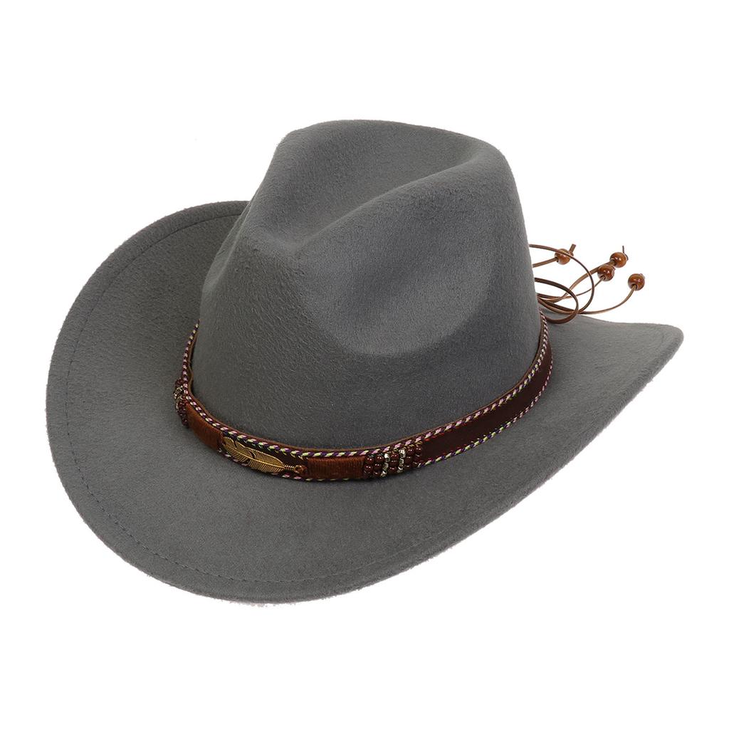 Women Men Western Cowboy Hat, Wide Curved Brim Felt Cowgirl Hat, Vintage Jazz Riding Hat, Removable Hat Belt, Head Circumference 56‑58cm