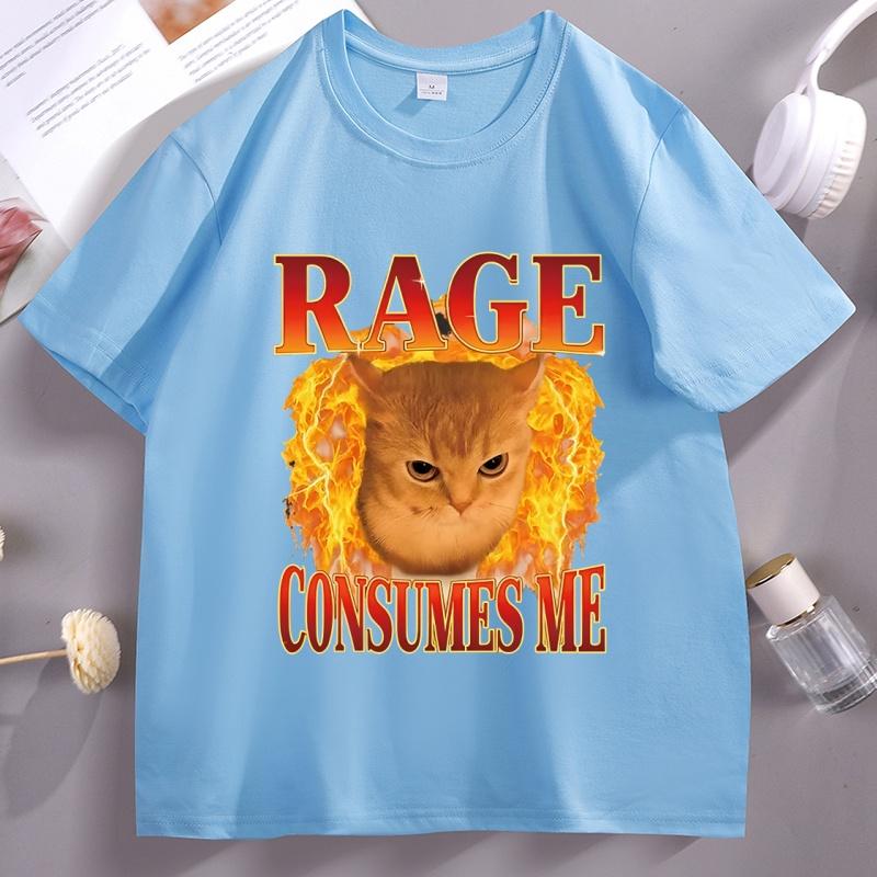 Funny Cat Meme T Shirt Rage Consumes Me Tshirt For Unisexs Unisexs Angry Cat Kitten Graphic Tee Casaul Crewneck Short Sleeve