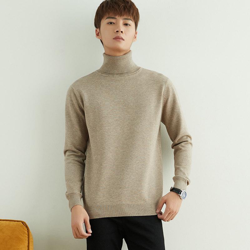 Korean Style High Neck Loose Fit Plus Size Men's Knitted Sweater - Non-Wool, Solid Color, Autumn/Winter