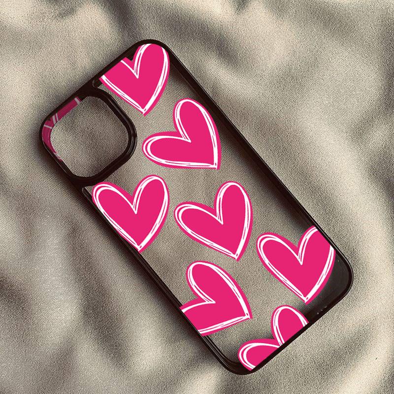 Fashion Red Love Heart Phone Case for IPhone 14 Pro Max 15 13 12 Mini 11 XR XS X 7 8Plus Cute INS Black Clear Hard Cover Bag