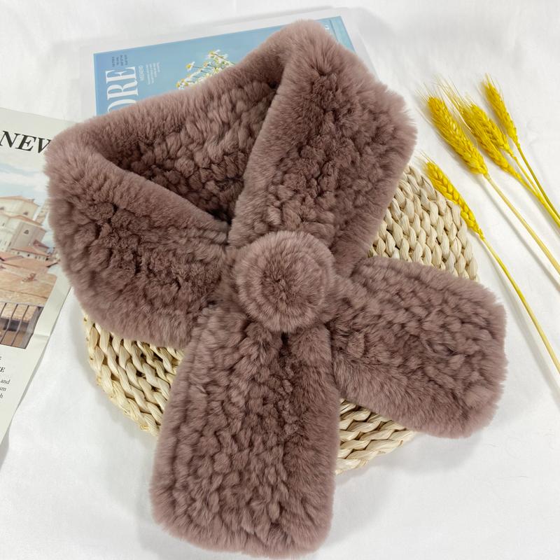 

Женский зимний шарф из натурального кроличьего меха с цветком, эластичный, грелка для шеи, шаль для женщин и девушек, стильный женский вязаный шарф One Size