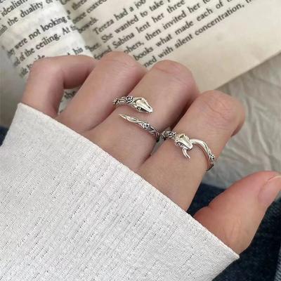 Fashion Winding Snake Rings Women Men Punk Hip Hop Minimalist Charm Minimalist Open Adjustable Silver Color Ring Daily Jewelry