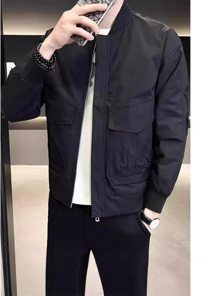 Herren Trendige Baseballkragenjacke - Einfarbige, Lässige & Vielseitige Reißverschluss-Oberbekleidung
