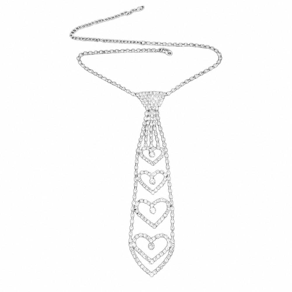 Silver Punk Neck Tie Adjustable Length Knot Free Necktie Crystal Necktie  Stage Costume Design