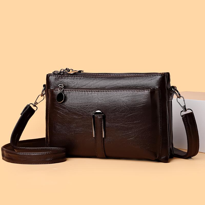 Vintage PU-Leder Mini-Tasche mit zwei Reißverschlusstaschen, Crossbody-Tasche, vielseitige Handgelenktasche für Einkäufe, den Alltag und Wochenendausflüge