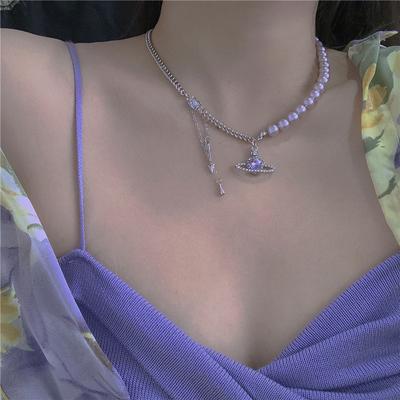 Zircon Geometric Cold Wind Necklace Female, Clavicle Chain Female High-end Sense, Pearl Clavicle Chain Light Luxury Design Sense