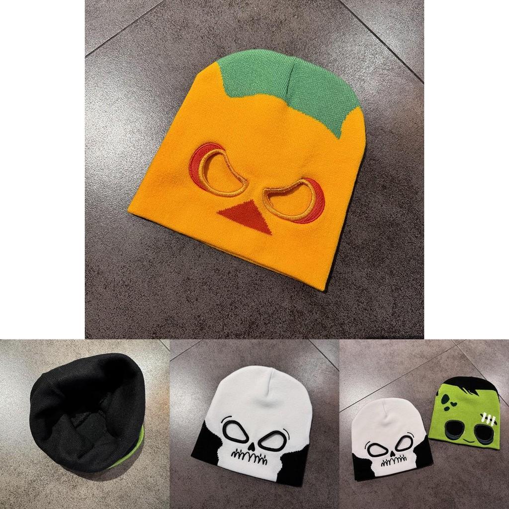 Halloween Pumpkin Skull Pattern Knit Hat With Show Eye For Winter And Fall Seasonal Wear