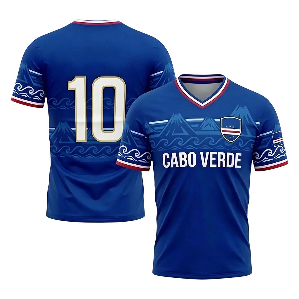 Unisex Sports Jersey Cabo Verde Football Supporter Shirt V Neck Short Sleeve Athletic Top for Fans and Players