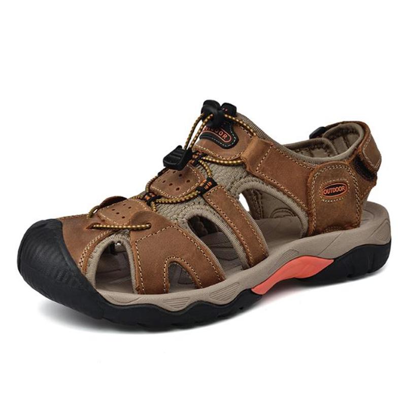 Summer Men Sandals Genuine Leather Mens Casual Shoes Breathable Outdoor Sandals for Men Beach Shoes Slippers Fashion Roman Shoes