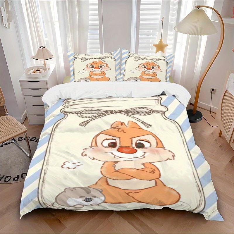 3pcs Charming Chipmunk Quilt Set Soft and Comfortable Bedroom, Guest Room and Dorm Decor Bedding Set 1 Quilt Cover + 2 Pillowcases.S012