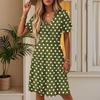 Women Wrap V Neck Polka Dot Short Sleeve Midi Dress with Ruffle Hem and Adjustable Waist Tie for Casual Wear
