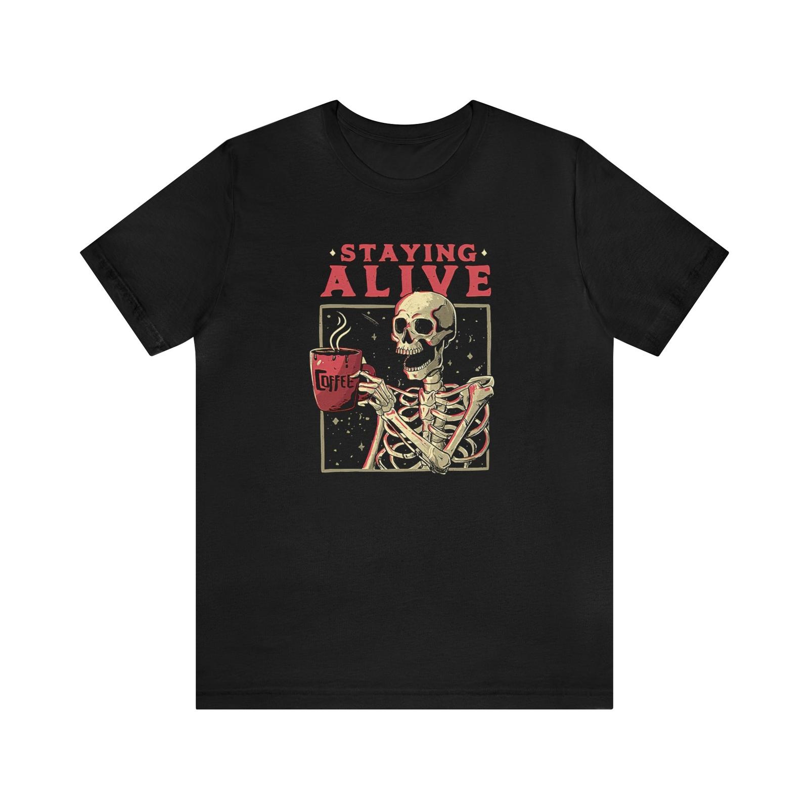 Trendy Coffee Shirt, Staying Alive Shirt Funny Skeleton Tee Coffee Lovers Gift S разноцветный