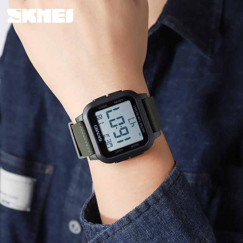 Skmei 1894 Alarm Casual Chronograph Wristwatch for Men Sport Digital LED Square Watch Water Resistant 50 Meters Fashion Watches