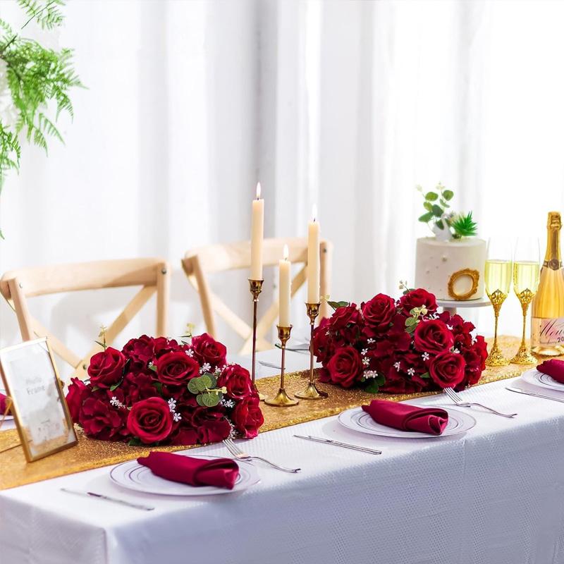 1Pc Floral Arrangements Bouquet Beautiful Centerpiece Table Decorations Road Guide Decor Rose Ball Roman Column Silk Flower