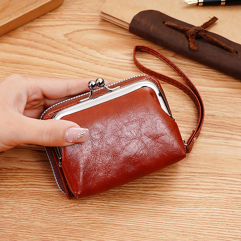 PU Leather Women's Coin Purse Multi-Slot Card Holder Portable Buckle Wallet and Lipstick Pocket