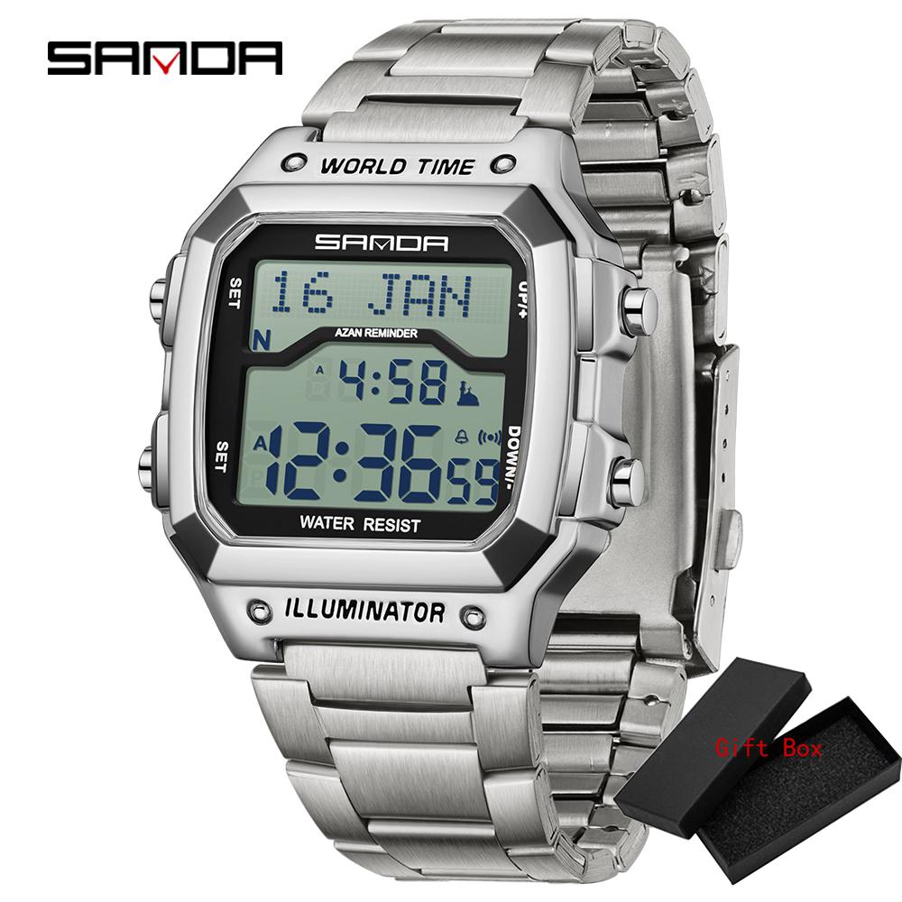 Fashion Sanda 2172 2173 Men's Digital Watch Waterproof MultiFunctional Full Stainelss Steel Golden LED Display Stylish & Durable