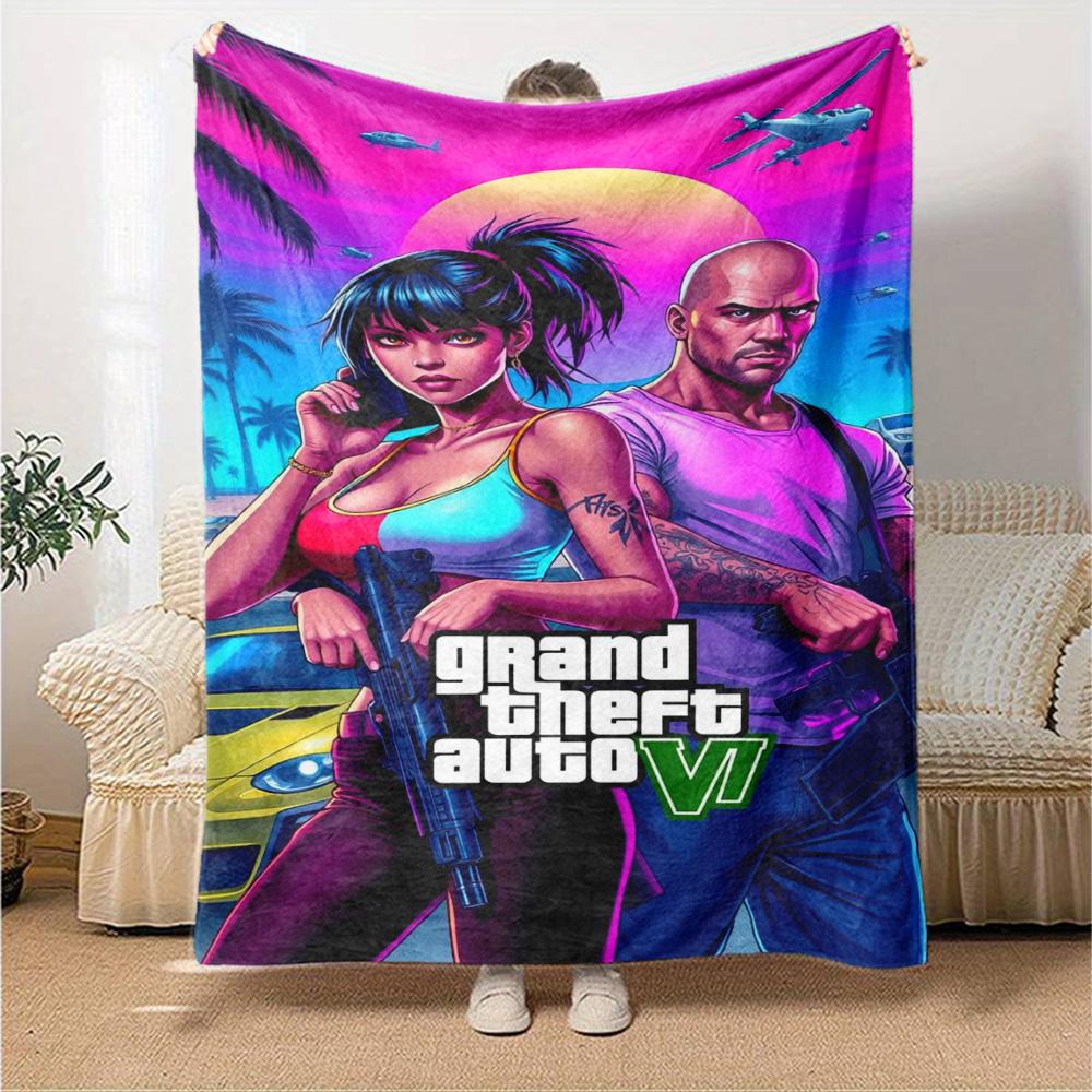 Grand Theft Auto Blanket Soft Warm Cozy Perfect for Picnics Seaside Couch All-Season Use Playful Design Gift for Travel Home Birthdays