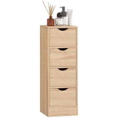 Space-Saving Bathroom Cabinet with 4 Drawers and Carved Handles Nordic Style, 29x29x83 Cm, Natural Wood