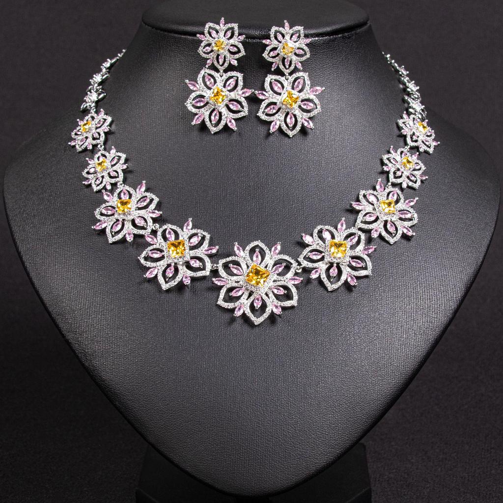 Luxury European & American Necklace & Zircon Earrings Set - Women's High-End Ins Style for Evening & Wedding Dress