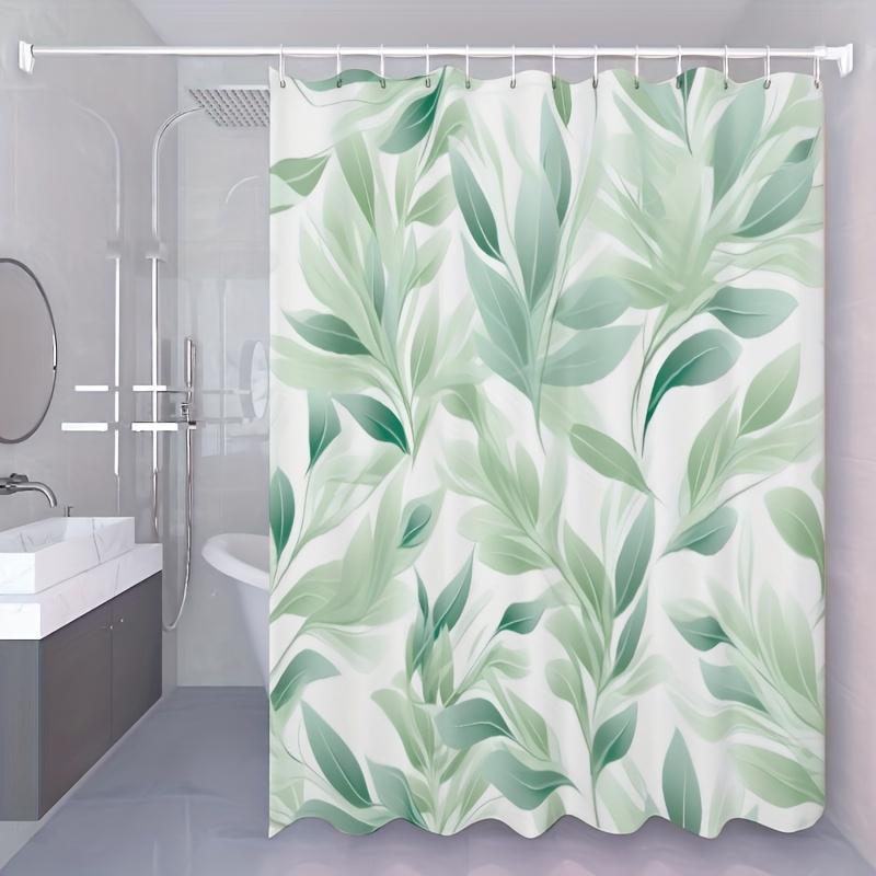 Green Leaf Pattern Shower Curtain Set, No Drilling Required, Easy To Clean, Separates Wet And Dry Areas In The Bathroom