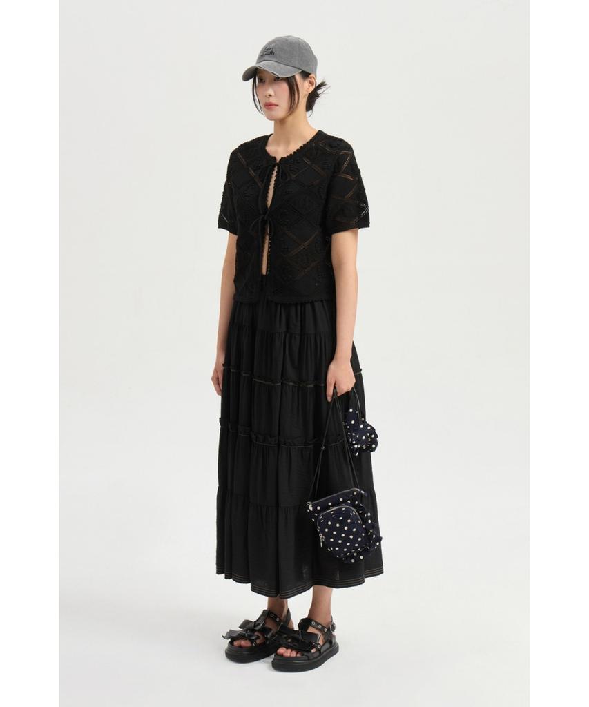 LUCKY CHOUETTE Shirring Back Banding Long Skirt (Black) Lfkax25560Bkx