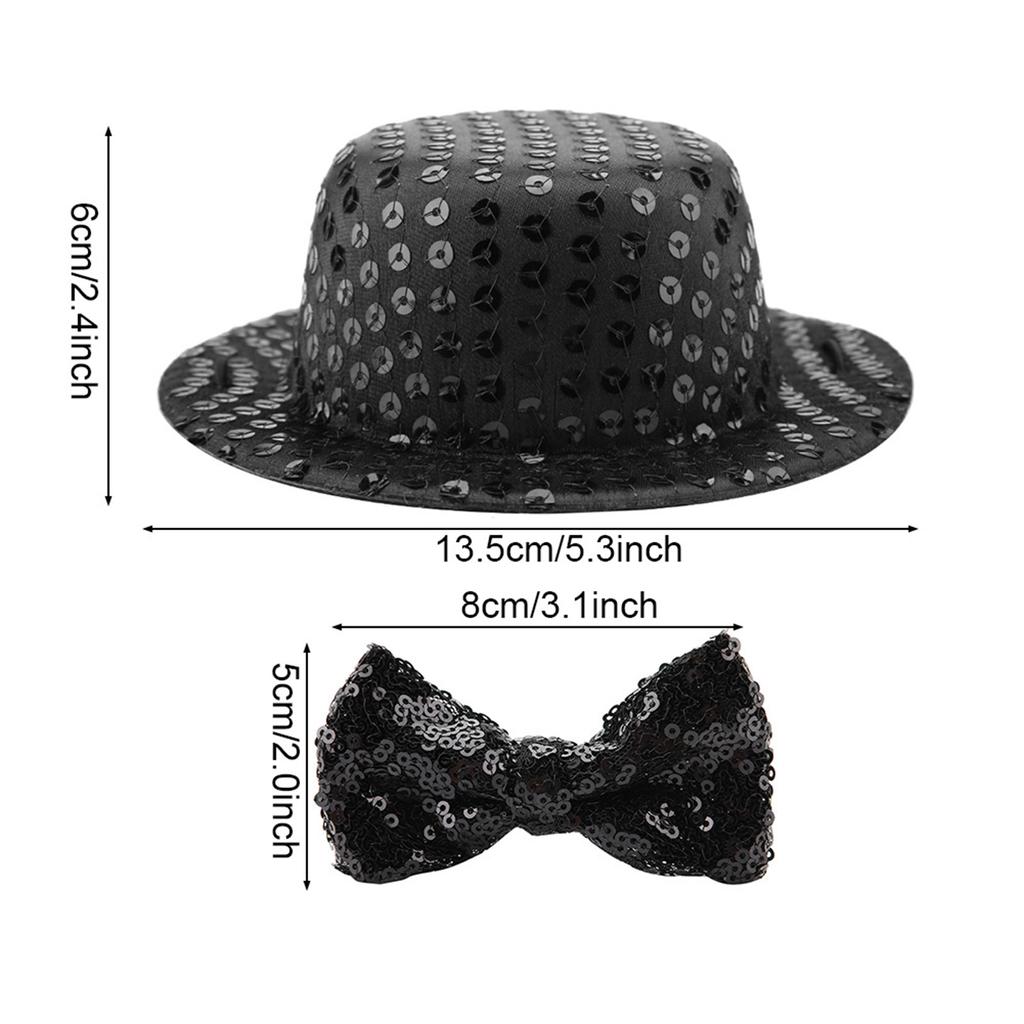 Fashionable Birthday Party Pet Dogs Cats Black Sequin Hat Cap Bow Tie Set Pet Supplies