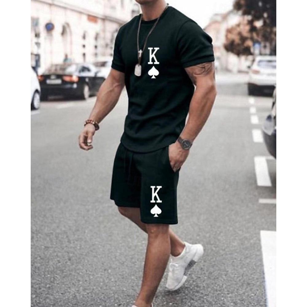 Men's T-shirt Set 2-piece T-shirt and Shorts Set Summer Fashion Casual 2-piece Men's T-shirt Set