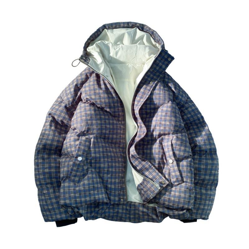 

Autumn Winter Women Y2k Plaid Cotton Jacket Thick Warm Short Jacket Men Winter Thick Parkas Outwears Design 3XL синий