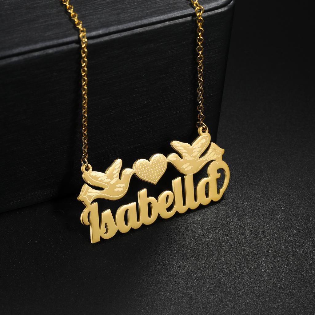 Goxijite Custom Butterfly Heart Name Removable Pendant Gold Color Stainless Steel Heart Nameplate Necklaces For Women Kids