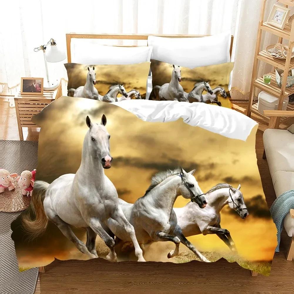 Running Horses Comfortable Duvet Quilt Cover Pillowcase Bedding Set Children Bedroom Decoration Home Textile
