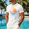 Men Summer Hawaiian Print Crew Neck Ice Silk Top Casual Sun Quick Dry Short Sleeve Shirt for Outdoor Sports