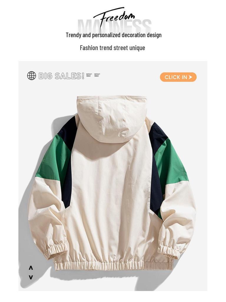 Herren Colorblock Kapuzenjacke - Winddicht, Warm, Lässiger Arbeitskleidungsstil für Frühling & Herbst