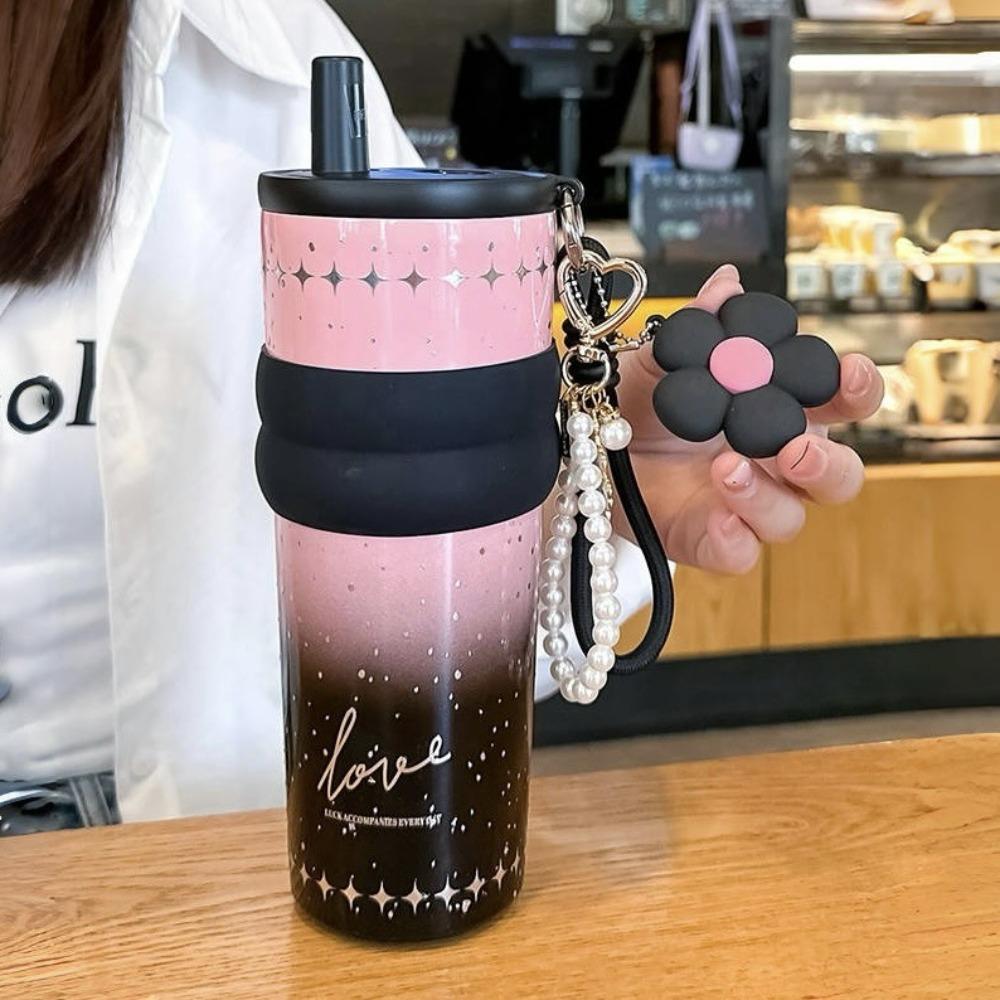 Ceramic Inner Tank Thermos Cup 316 Stainless Steel Girls High-value Straw Cup New Large-capacity Car Ice Cup
