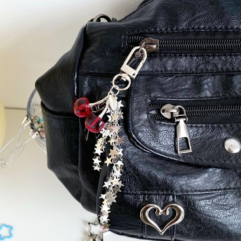 Y2K Vintage Cherry Star Tassel Chain Keyring Girly Cute Mobile Phone Lanyard Camera Pendant Key Accessories Gifts