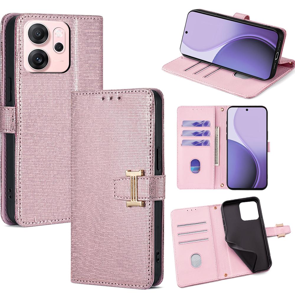 For Oppo Reno14 F 5G Case Metal I-Buckle PU Leather Wallet Phone Cover