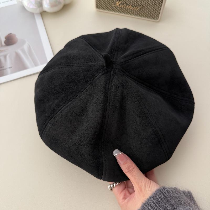 

Берет для женщин с большим обхватом головы, новая осенне-зимняя восьмиугольная шляпа, ретро шляпа художника, подчеркивающая лицо, маленькая шляпа-тыковка M（56-58cm） чёрный